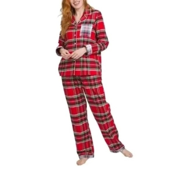 Lands' End Two 2-piece Flannel Pajama Set Red Plaid Women's Size XL - Picture 1 of 3